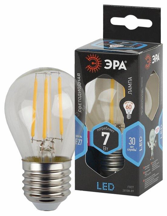 Фото №2 Лампа светодиодная филаментная F-LED P45-7W-840-E27 (филамент, шар, 7Вт, нейтр, E27 (10/100/3000) ЭРА (Б0027949)