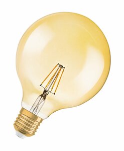 фото Лампа светодиодная LED 7W Е27 Vintage 1906 CL GLOBE125,филамент,GOLD(замена 55Вт),теплый, золотистая Osram (4058075809406)