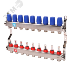 фото Коллекторная группа с расходомерами 1' х 9 выходов 3/4' НР евроконус (MS.509.06)