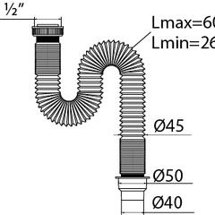 фото Сифон ЭЛИТ гофрированный без выпуска L600 мм 1'1/2 - D40/50 (30980621)