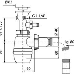 фото Сифон МИНОР для раковины с выпуском 1'1/4 х 40 мм с отводом для стиральной машины и гофротрубой L800 мм 40 х 40/50 (30718052)