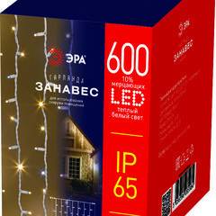 фото Светодиодная новогодняя гирлянда ERAPS-SK1 занавес 2x3 м тёплый белый свет 600 LED ЭРА (Б0051892)