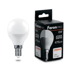 фото Лампа светодиодная LED 6вт Е14 белый матовый шар Feron.PRO (LB-1406)