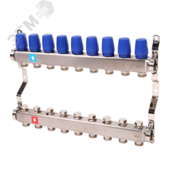 фото Коллекторная группа с ручными регулировочными клапанами 1' х 9 выходов 3/4' НР евроконус (MS.409.06)