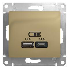 фото GLOSSA USB РОЗЕТКА A+С, 5В/2,4А, 2х5В/1,2 А, механизм, ТИТАН (GSL000439)