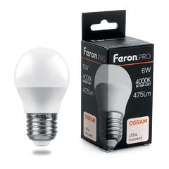 фото Лампа светодиодная LED 6вт Е27 белый матовый шар Feron.PRO (LB-1406)