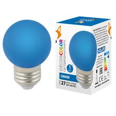 фото Лампа декоративная светодиодная LED-G45-1W/BLUE/E27/FR/С Форма шар матовая Цвет синий Картон ТМ Volpe (UL-00005647)