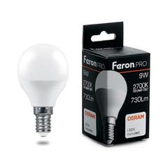 фото Лампа светодиодная LED 9вт Е14 теплый матовый шар Feron.PRO (LB-1409)