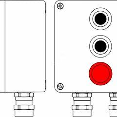 фото Пост управления взрывозащищенный из алюминия. 1Ex d e IIC T6 Gb X/Ex tb IIIB T80C Db X/IP66. Аварийная кнопка красная, 1NC/1NO-1шт. Кнопка черная,1NC/1NO-2шт. C: ввод D5,5-13мм под бронированный кабель, Ni-2шт. (2201.171.19.008)