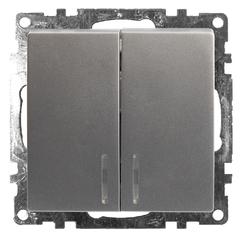 фото Выключатель 2-клавишный c индикатором (механизм) 250В, 10А, серия Катрин, серебро (GLS10-7102-03)