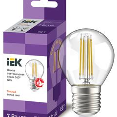 фото Лампа светодиодная LED 7вт Е27 теплый шар FILAMENT (LLF-G45-7-230-30-E27-CL)