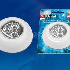 фото DTL-360 Круг/White/3LED/3АAA Cветильник-ночник пушлайт, питание от 3-х батареек AAA (в комплект не входят). Белый. ТМ Uniel (DTL360КWhite3LED3АAA)