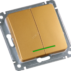 фото MASTER Выключатель двухклавишный с индикацией, скрытой установки, в рамку, золото (ВС10-452-07)