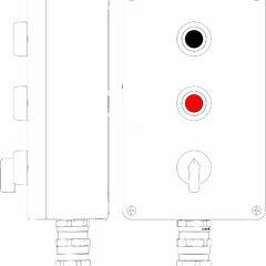 фото Пост управления взрывозащищенный из алюминия. 1Ex d e IIC Т4 Gb X/Ex tb IIIB T130C Db X IP66. Кнопка черная, 2NO-1шт. Кнопка красная, 2NC-1шт. Переключатель КВ I-0-II, 2NO-1шт. B: ввод d10,5-18мм D15-24мм под бронированный кабель, Ni-1шт. (2201.181.20.00C)