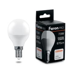 фото Лампа светодиодная LED 7.5вт Е14 дневной матовый шар Feron.PRO (LB-1407)