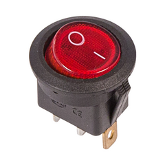 фото Выключатель клавишный круглый 250V 6А (3с) ON-OFF красный  с подсветкой  REXANT (etm36-2570)