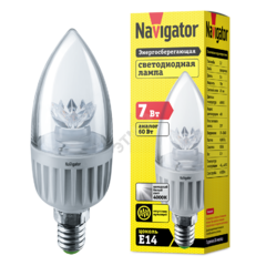 фото Лампа светодиодная LED 7вт Е14 белый прозрачная свеча (71853 NLL-C37)