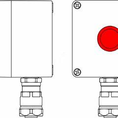 фото Пост управления взрывозащищенный из GRP. 1Ex d e IIC T5 Gb X IP66 Ex tb IIIB T95C Db X. Аварийная кнопка красная, 1NC/1NO-1шт. B: ввод D8-13мм под небронированный кабель в металлорукаве Dt 20мм. Ni 1шт. (2231.031.19.01K)