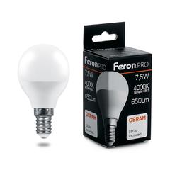 фото Лампа светодиодная LED 7.5вт Е14 белый матовый шар Feron.PRO (LB-1407)