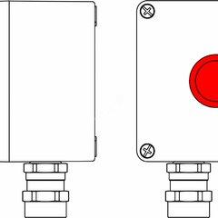 фото Пост управления взрывозащищенный из алюминия. 1Ex d e IIC T6 Gb X/Ex tb IIIB T80C Db X/IP66. Аварийная кнопка красная, 1NC/1NO-1шт. C: ввод D5,5-13мм под бронированный кабель, Ni-2шт. (2201.121.19.03I)