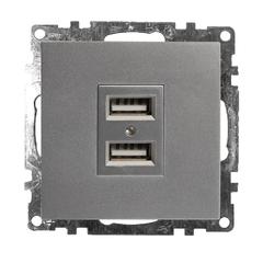 фото Розетка 2-местная USB (механизм), 250В, 2,4А, серия Катрин, серебро (GLS10-7115-03)