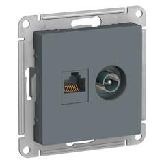 фото Розетка ATLASDESIGN двойная компьютерная+ТВ RJ45+TV категория 5E механизм грифель (ATN000789)