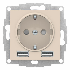 фото РОЗЕТКА ATLASDESIGN 16А c 2 USB A+A, 5В/2,4А, 2х5В/1,2А, механизм, БЕЖЕВЫЙ (ATN000230)