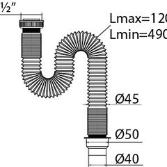 фото Сифон ЭЛИТ гофрированный без выпуска L1200 мм 1'1/2 - D40/50 (30980623)