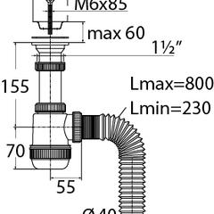 фото Сифон МИНИ ЭЛИТ для моек и раковин 1'1/2 х 40/50 мм с нержавеющей чашкой 70 мм и с гофротрубой L800 мм (30986760)