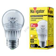фото Лампа светодиодная LED 7вт Е27 теплый прозрачная шар (71855 NLL-G45)