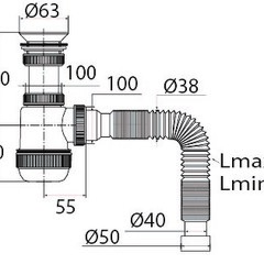 фото Сифон  МИНИ ЭЛИТ для моек и раковин D40-40/50 мм с пластиковым выпуском 63 мм и c гофротрубой L800 мм (30986710)
