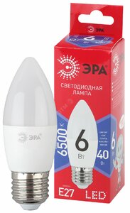 фото Лампа светодиодная LED B35-6W-865-E27 R  (диод, свеча, 6Вт, хол, E27) (10/100/3500) ЭРА (Б0045340)