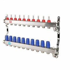 фото Коллекторная группа с расходомерами 1' х 10 выходов 3/4' НР евроконус с дренажным краном и воздухоотводчиком (MS.710.06)