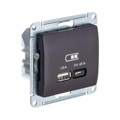 фото GLOSSA USB РОЗЕТКА A + тип-C 45W высокоскор.заряд. QC, PD, механизм, ШОКОЛАД (GSL000829)