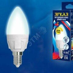 фото LED-C37 7W/4000K/E14/FR/DIM PLP01WH Лампа светодиодная, диммируемая. Форма «свеча», матовая. Серия Яркая. Белый свет (4000K). Картон. ТМ Uniel. (LED-C37 7W/4000K/E14/FR/DIM)