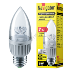 фото Лампа светодиодная LED 7вт Е27 белый прозрачная свеча (71851 NLL-C37)