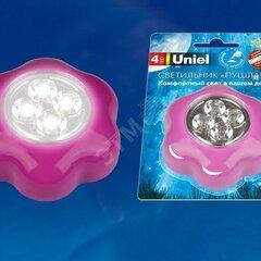 фото DTL-359 Цветок-A/Pink/4LED/3АAA Cветильник-ночник пушлайт, питание от 3-х батареек AAA (в комплект не входят). Розовый. ТМ Uniel (DTL359ЦAPink4LED3АAA)