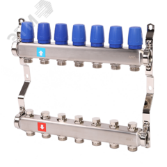 фото Коллекторная группа с ручными регулировочными клапанами 1' х 7 выходов 3/4' НР евроконус (MS.407.06)