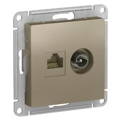 фото Розетка ATLASDESIGN двойная компьютерная+ТВ RJ45+TV категория 5E механизм шампань (ATN000589)