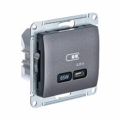 фото GLOSSA USB РОЗЕТКА тип-C 65W высокоскор.заряд. QC, PD, механизм, ГРАФИТ (GSL001327)