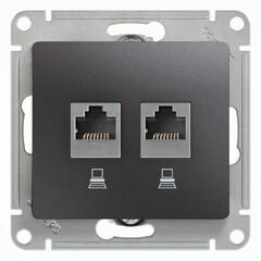 фото GLOSSA Розетка двойная компьютерная RJ45+RJ45 категория 5E механизм графит (GSL001385KK)