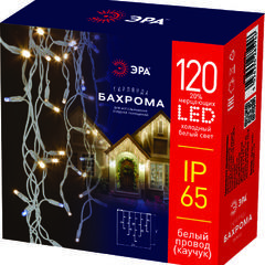 фото Светодиодная новогодняя гирлянда ERAPS-BK2 бахрома 2x1 м холодный белый свет 120 LED ЭРА (Б0051891)