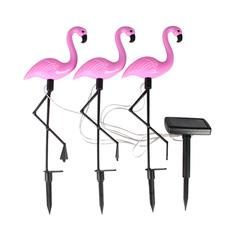 фото Садовый светильник Три розовых фламинго на солнечной батарее