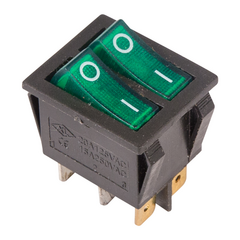 фото Выключатель клавишный 250V 15А (6с) ON-OFF зеленый  с подсветкой  ДВОЙНОЙ  REXANT (etm36-2412)
