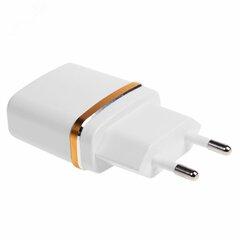 фото Сетевое зарядное устройство USB (СЗУ) (5В 2100mA) белое с золотой полоской (etm18-2222)