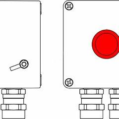 фото Пост управления взрывозащищенный из GRP. 1Ex d e IIC T6 Gb X/Ex tb IIIB T80C Db X/IP66. Аварийная кнопка красная, 1NC/1NO-1шт. C: ввод D5,5-13мм под бронированный кабель, Ni-2шт. (2231.031.19.04X)