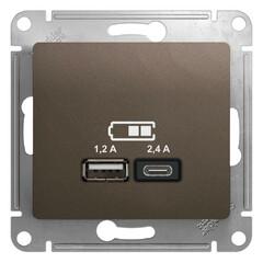 фото GLOSSA USB РОЗЕТКА A+С, 5В/2,4А, 2х5В/1,2 А, механизм, ШОКОЛАД (GSL000839)