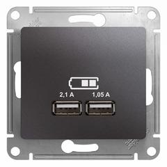 фото Розетка GLOSSA USB 5В/2100мА 2х5В/1050мА механизм графит (GSL001333)