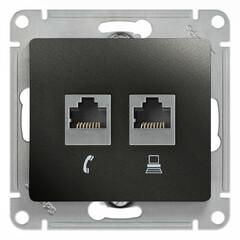 фото GLOSSA Розетка двойная RJ11+RJ45 категория 5E антрацит в рамку (GSL000785)