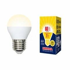 фото Лампа светодиодная LED-G45-7W/WW/E27/FR/NR . Форма шар, матовая. Серия Norma. Теплый белый свет (3000K). Картон. ТМ Volpe (UL-00003823)